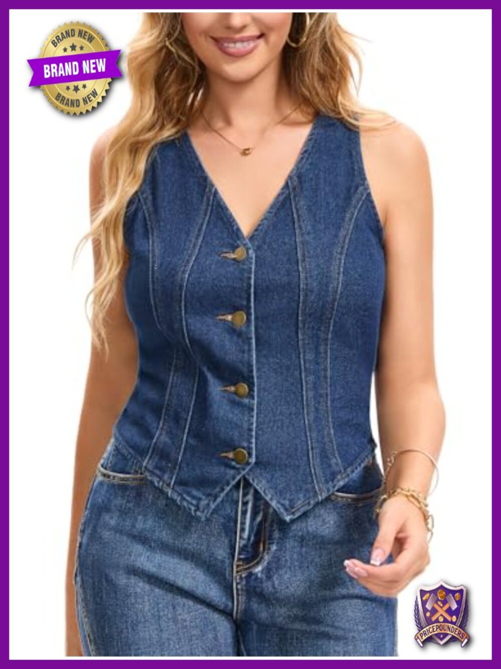 Women's Denim Vest Top V Neck Sleeveless Crop Jean Waistcoat